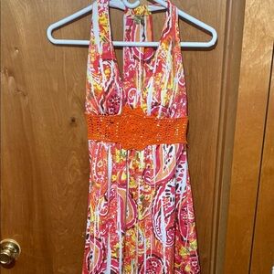 Vibrant Racerback Dress with Orange Crochet Detail-Small